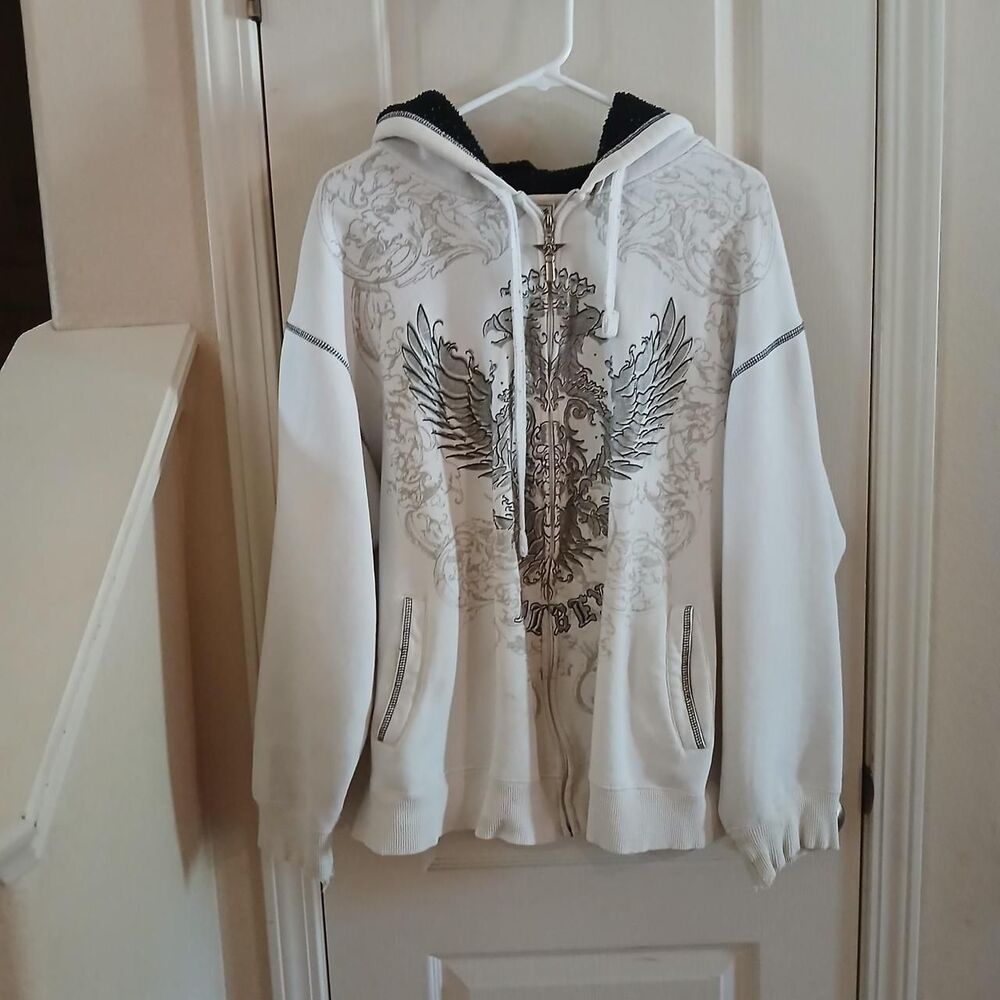 Y2K Vintage Avirex Thrashed Full Zip Hoodie Winged Crest XXL Grunge Streetwear